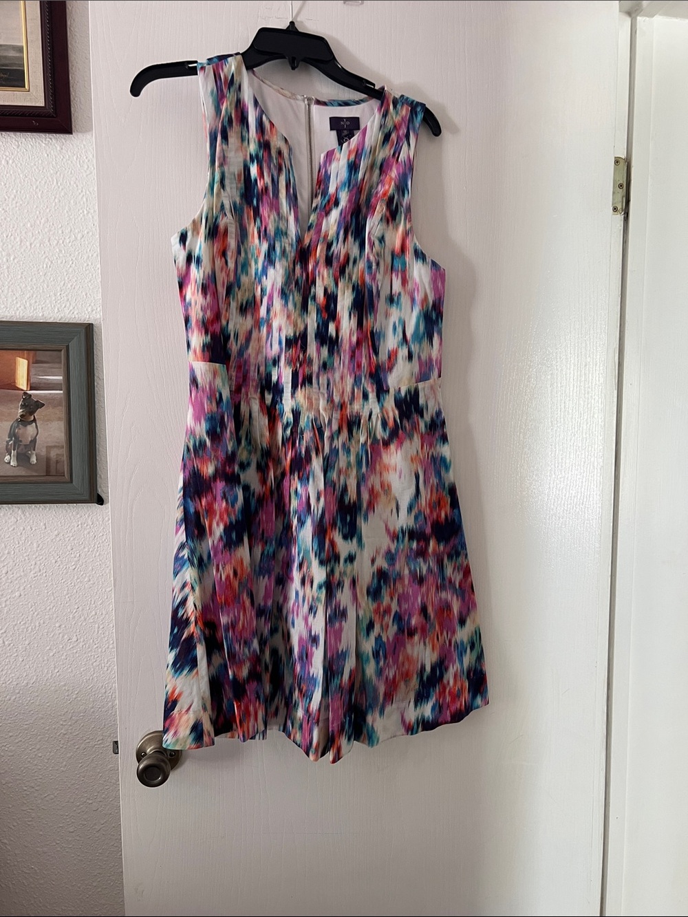 NYDJ Sleeveless Multicolor Print Dress in Navy, Pink and Teal